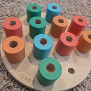 Lovevery Colorful Wooden Peg Sorting Board – Green, Blue, Orange, Coral